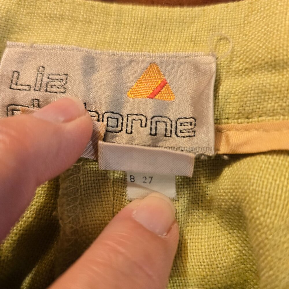 Women's Pants Chartreuse Liz Clairborne size 12 Linen Side Zip Pockets 1990s - Picture 11 of 15